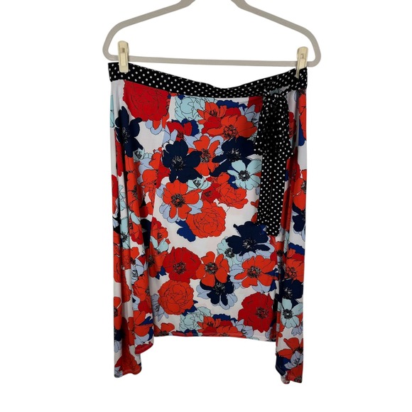 Westport Woman Floral Polka Dot Midi Skirt Size 2X Tie Waist Bloomcore Stretch - Picture 1 of 9